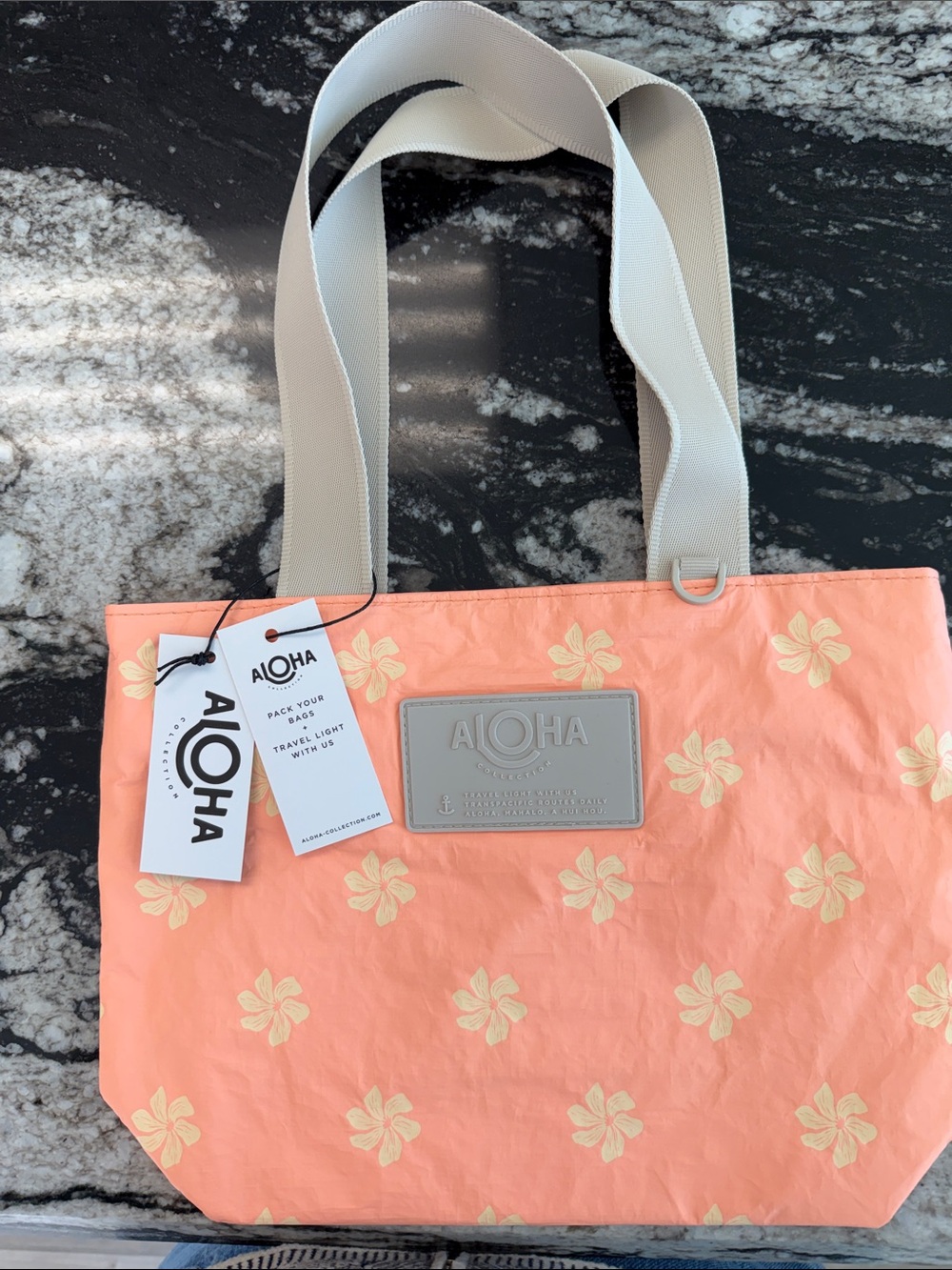ALOHA Collection Coral Floral Mini Tripper Tote Bag with Cream Handles
